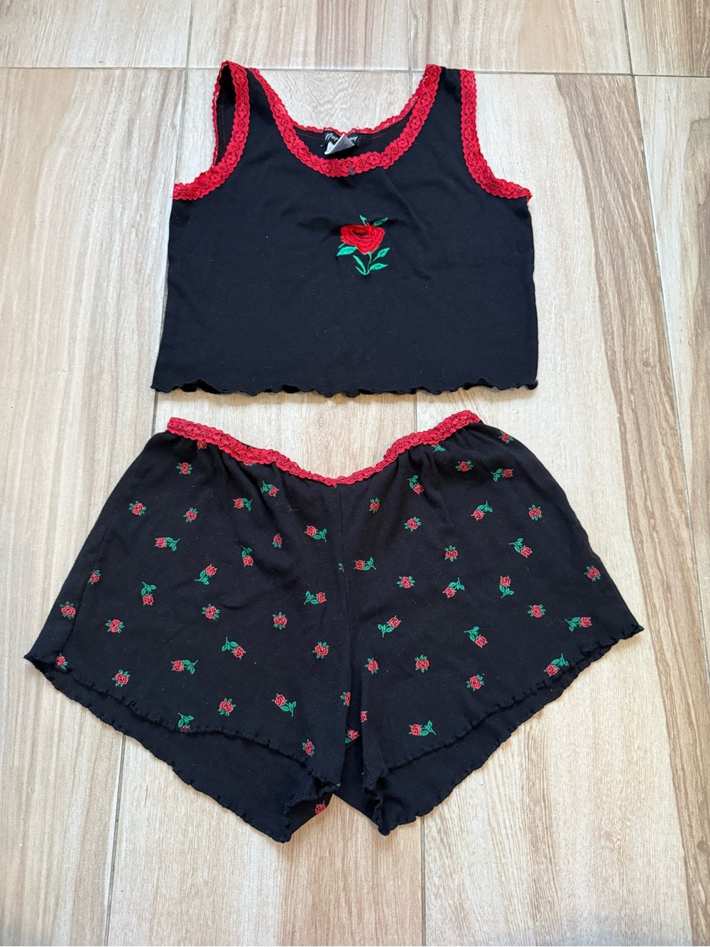 Black Lounge Tank/Shorts Set with Red Trim